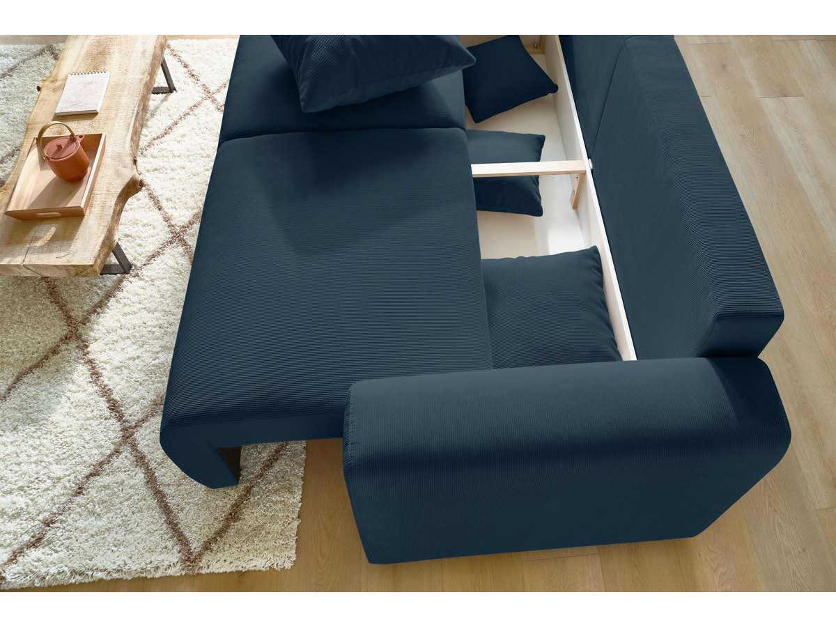 Canapé droit convertible coffre ENVY velours côtelé avec pouf