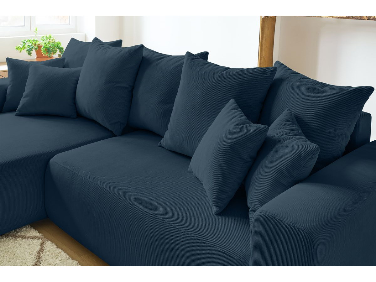 Canapé d'angle réversible convertible coffre ENVY velours côtelé avec pouf