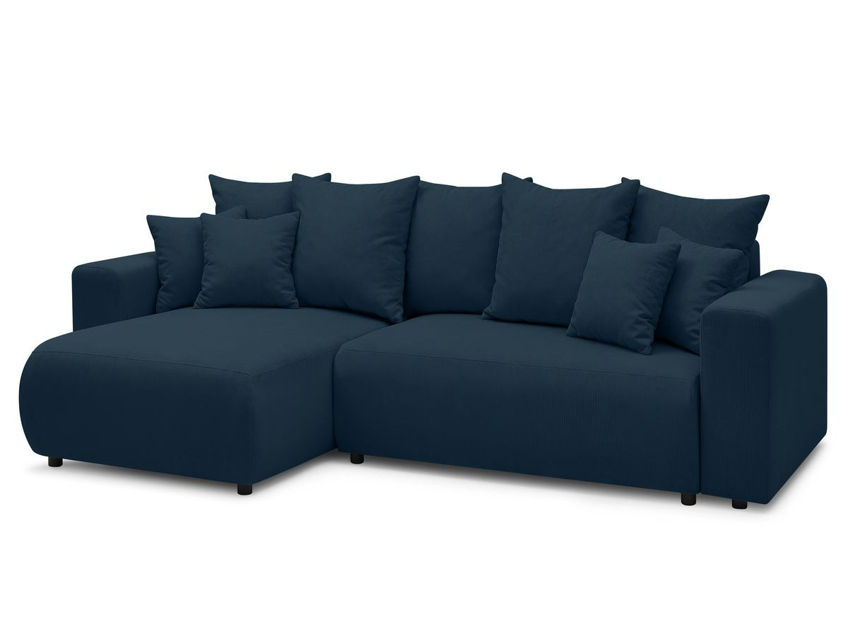 Canapé d'angle réversible convertible coffre ENVY velours côtelé avec pouf