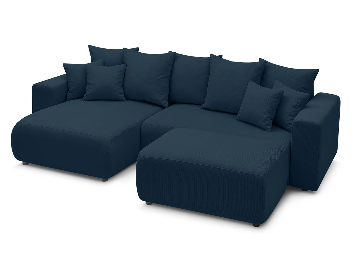 Canapé d'angle réversible convertible coffre ENVY velours côtelé avec pouf
