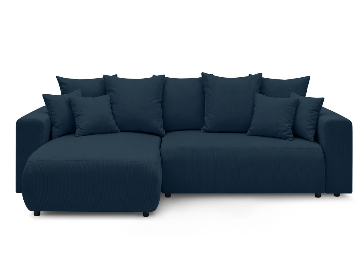 Canapé d'angle réversible convertible coffre ENVY velours côtelé avec pouf