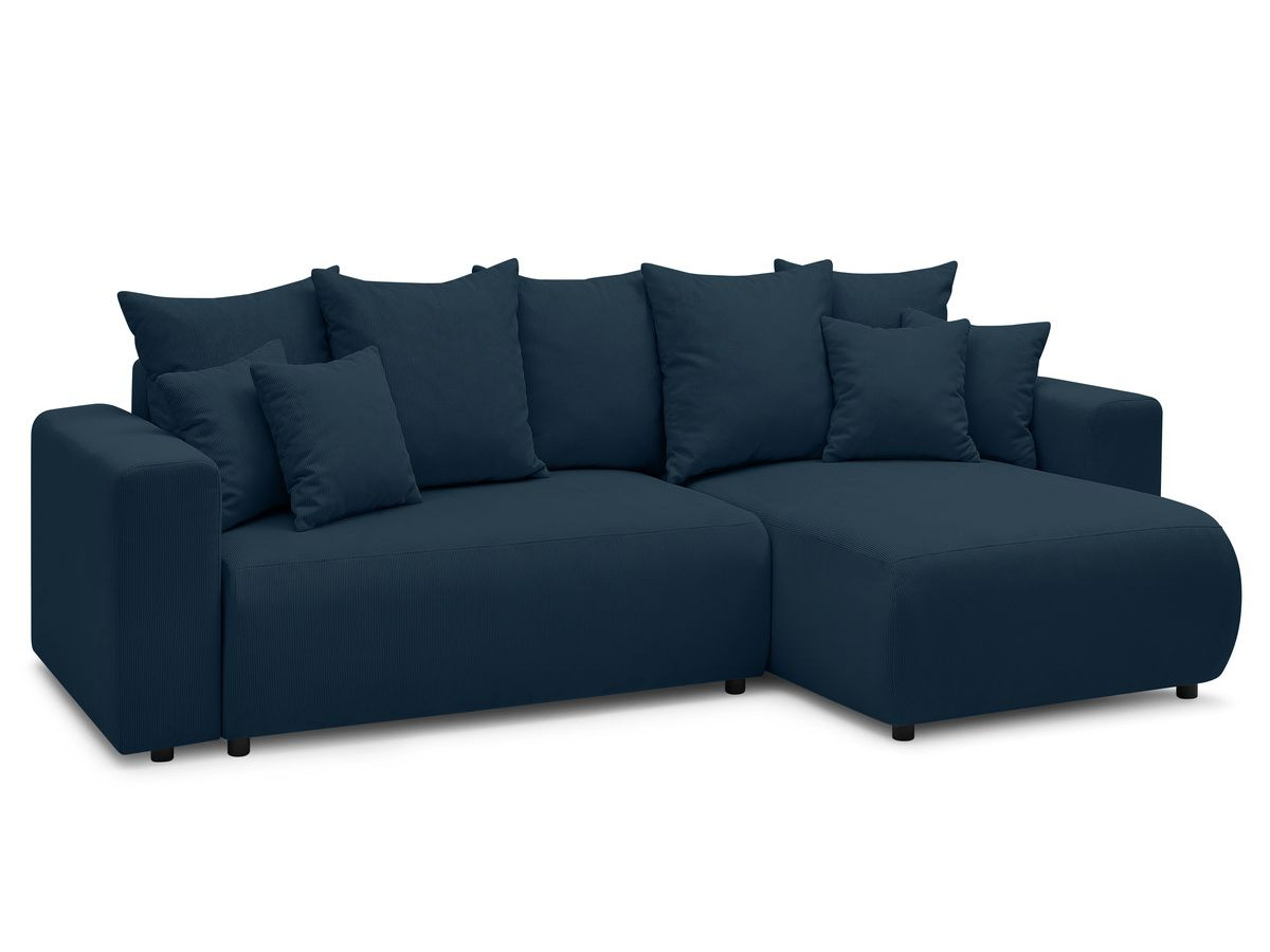 Canapé d'angle réversible convertible coffre ENVY velours côtelé avec pouf