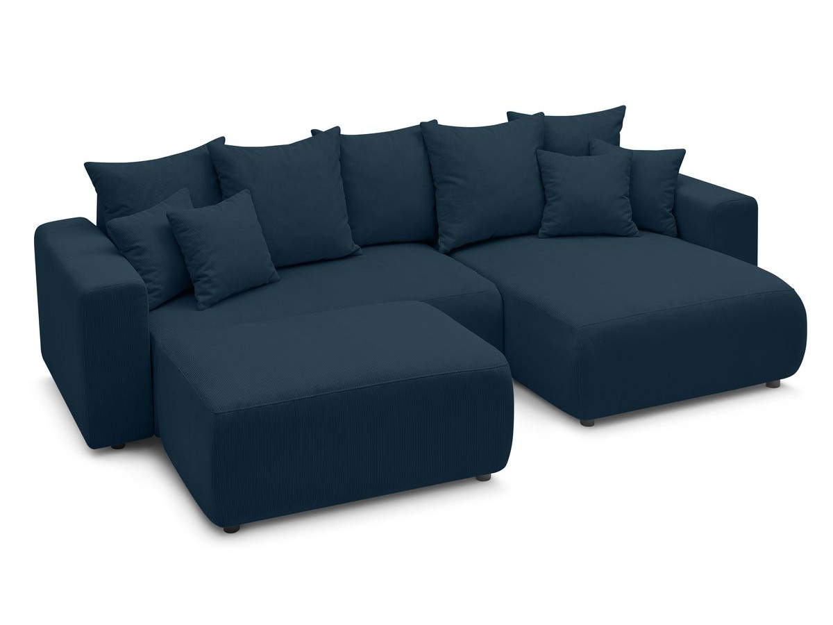 Canapé d'angle réversible convertible coffre ENVY velours côtelé avec pouf