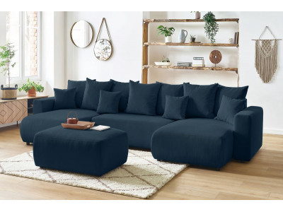 Canapé panoramique convertible coffre ENVY Velours côtelé avec pouf