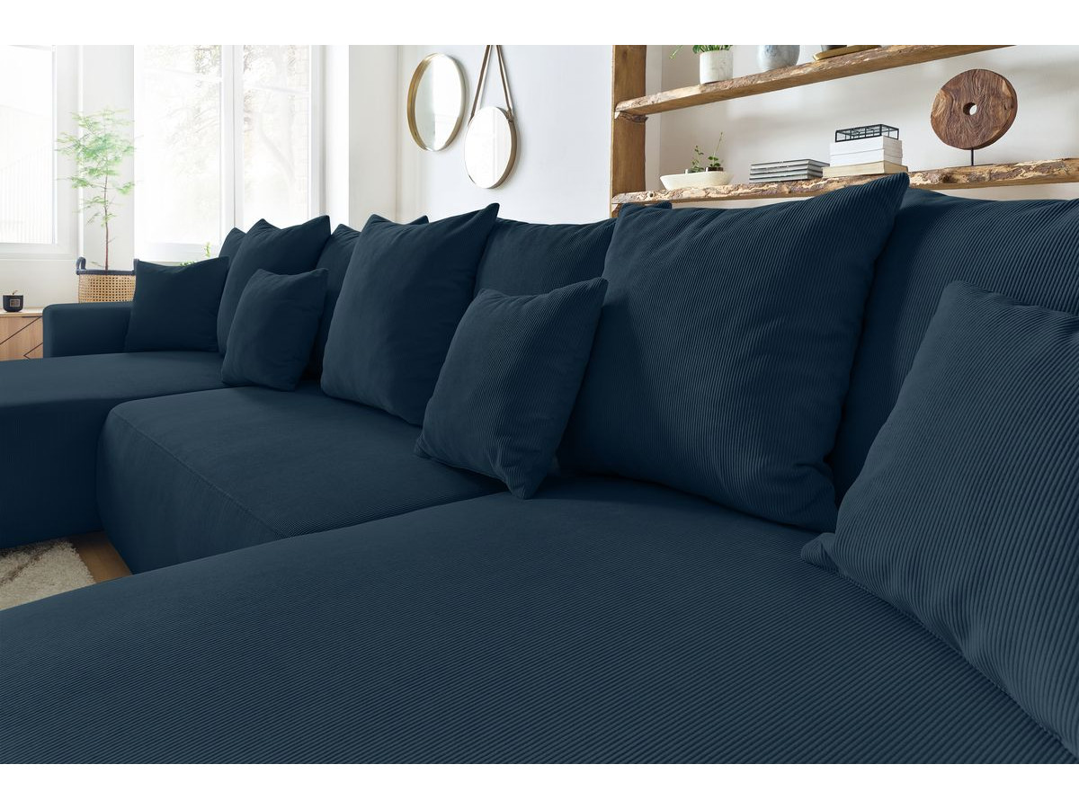 Canapé d'angle fixe EVEREST tissu chiné - Orange - Angle droit - 10 coussins