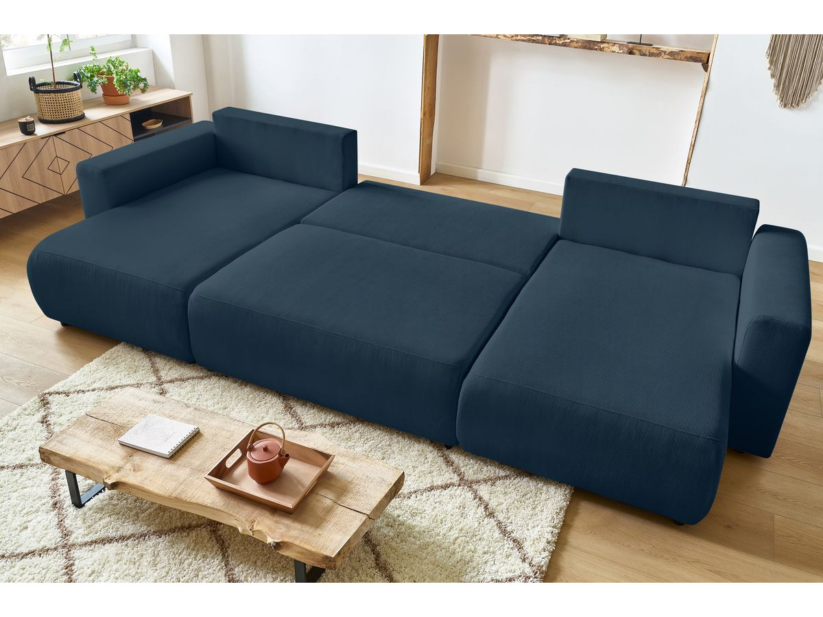 Canapé panoramique convertible coffre ENVY Velours côtelé bleu foncé — vue 5
