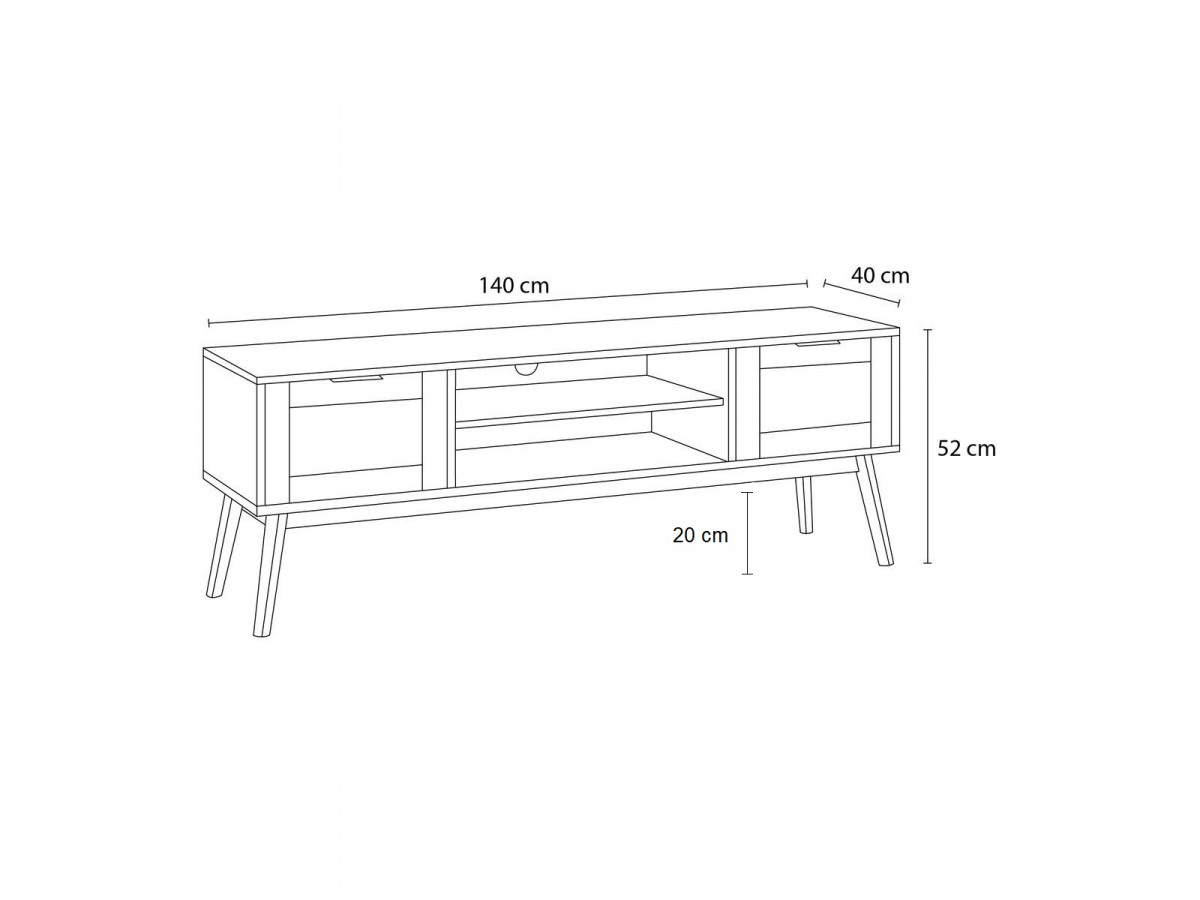 ALBI 140 cm tv-meubel in massief hout en rotan