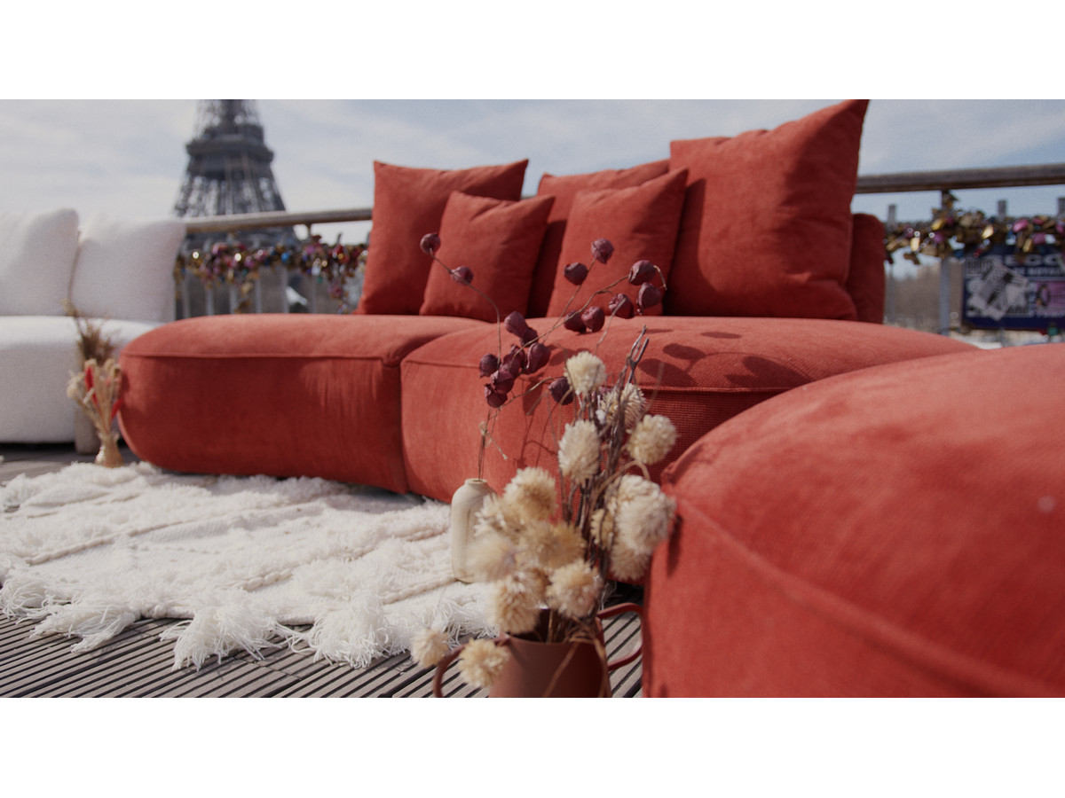 Canapé droit fixe 3 places SAINT-GERMAIN tissu texturé avec pouf