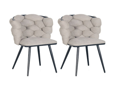 Lot de 2 chaises CHLOE tissu texturé et pieds métal noir