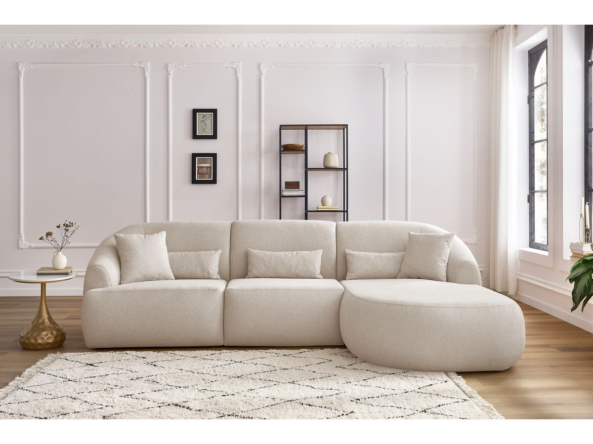 Canapé d'angle fixe ALESIA tissu chiné beige  angle droit BOBOCHIC 3 places - Vue supplémentaire 3