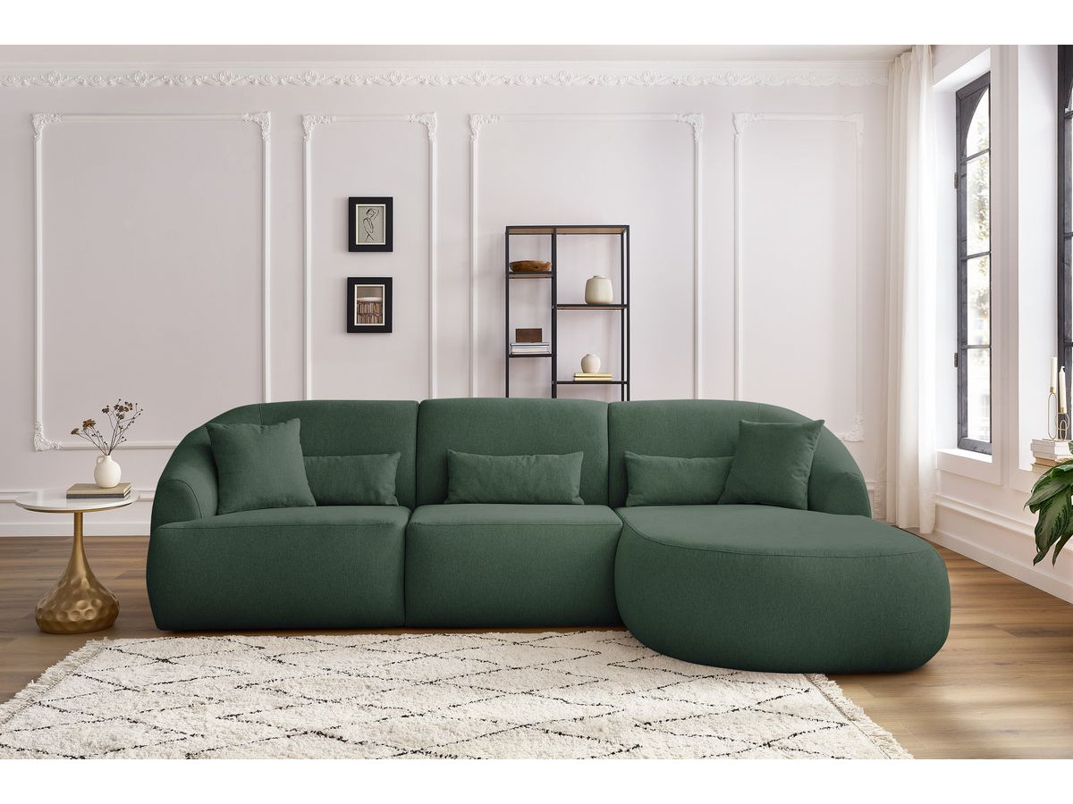 Canapé d'angle fixe ALESIA tissu chiné vert  angle droit BOBOCHIC 3 places - Vue supplémentaire 3