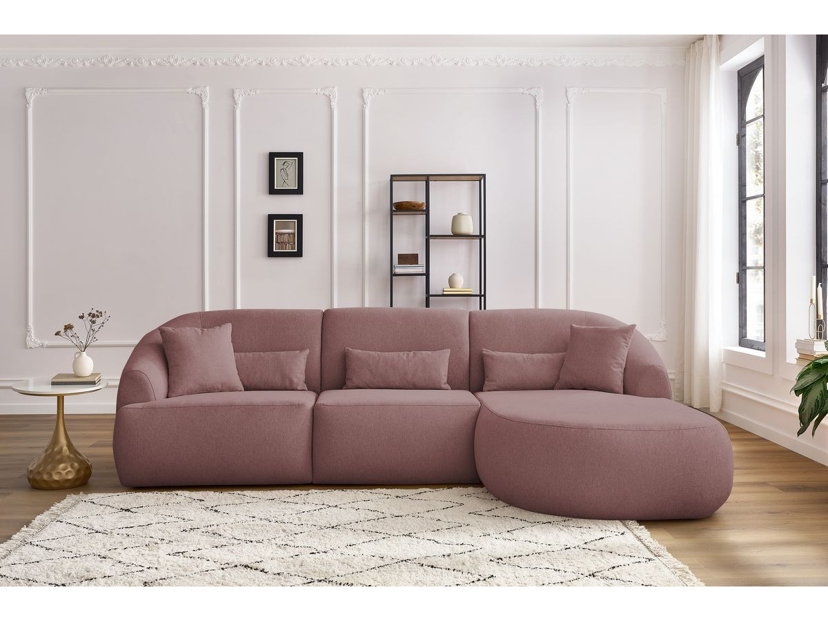 Canapé d'angle fixe ALESIA tissu chiné rose  angle droit BOBOCHIC 3 places - Vue supplémentaire 3