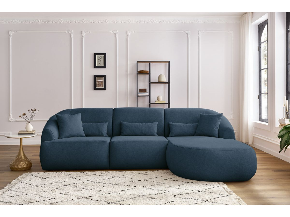Canapé d'angle fixe ALESIA tissu chiné bleu foncé  angle droit BOBOCHIC 3 places - Vue supplémentaire 3