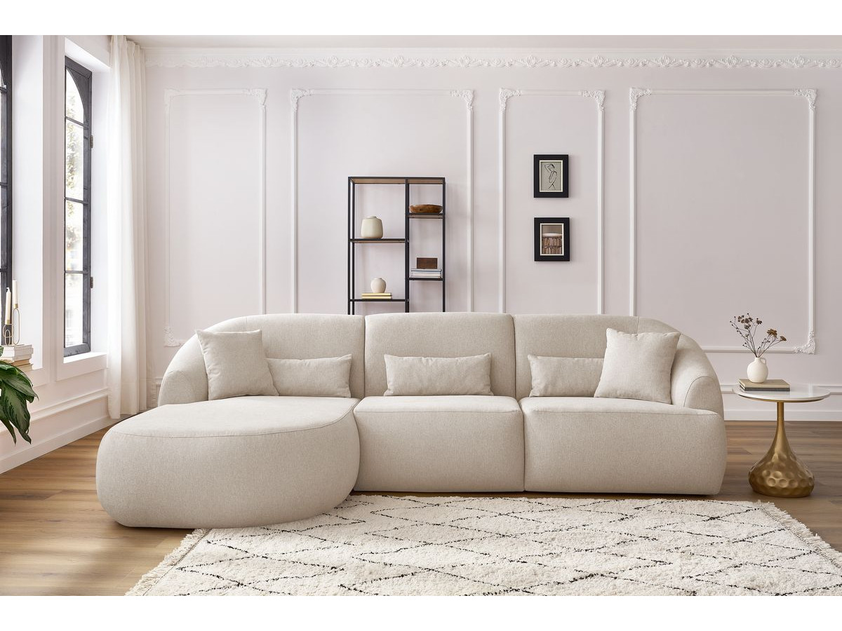 Canapé d'angle fixe ALESIA tissu chiné beige  angle gauche BOBOCHIC 3 places - Vue supplémentaire 3