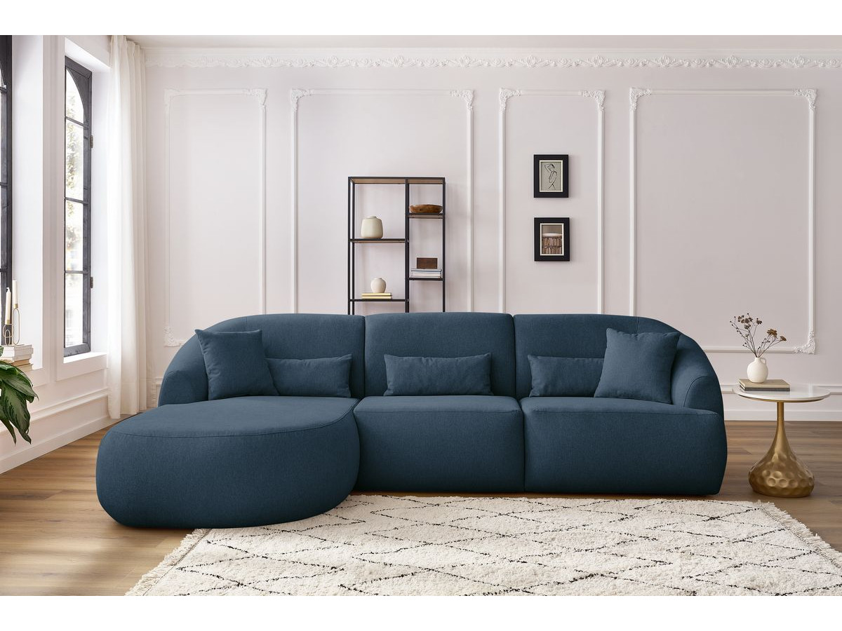 Canapé d'angle fixe ALESIA tissu chiné bleu foncé  angle gauche BOBOCHIC 3 places - Vue supplémentaire 3