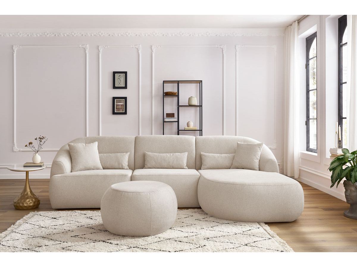 Canapé d'angle fixe ALESIA avec pouf tissu chiné beige  angle droit BOBOCHIC 4 places - Vue supplémentaire 3