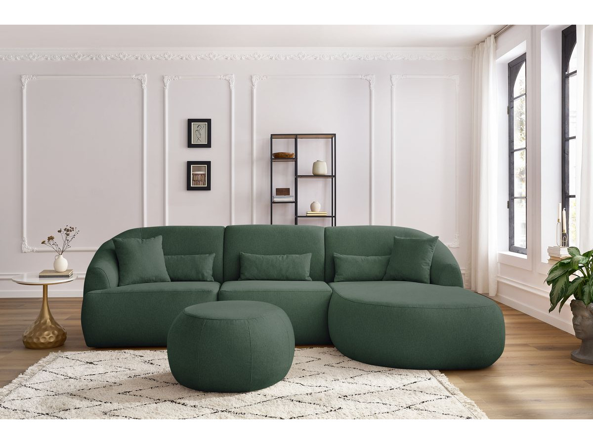 Canapé d'angle fixe ALESIA avec pouf tissu chiné vert  angle droit BOBOCHIC 4 places - Vue supplémentaire 3