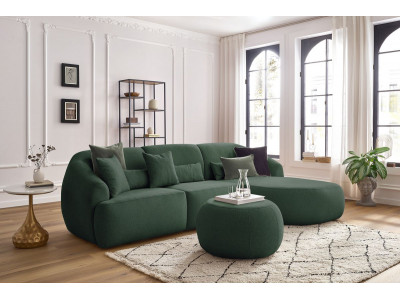 Canapé d'angle fixe ALESIA avec pouf tissu chiné