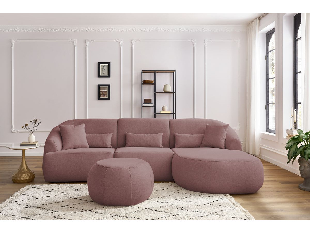 Canapé d'angle fixe ALESIA avec pouf tissu chiné rose  angle droit BOBOCHIC 4 places - Vue supplémentaire 3