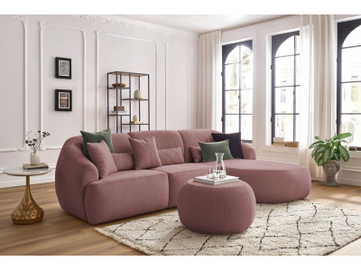 Canapé d'angle fixe ALESIA avec pouf tissu chiné