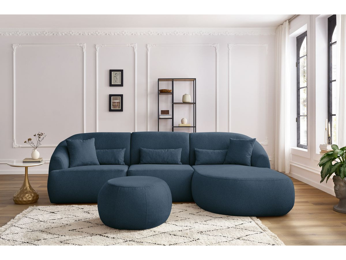 Canapé d'angle fixe ALESIA avec pouf tissu chiné bleu foncé  angle droit BOBOCHIC 4 places - Vue supplémentaire 3