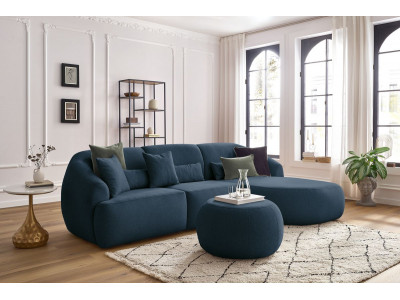 Canapé d'angle fixe ALESIA avec pouf tissu chiné