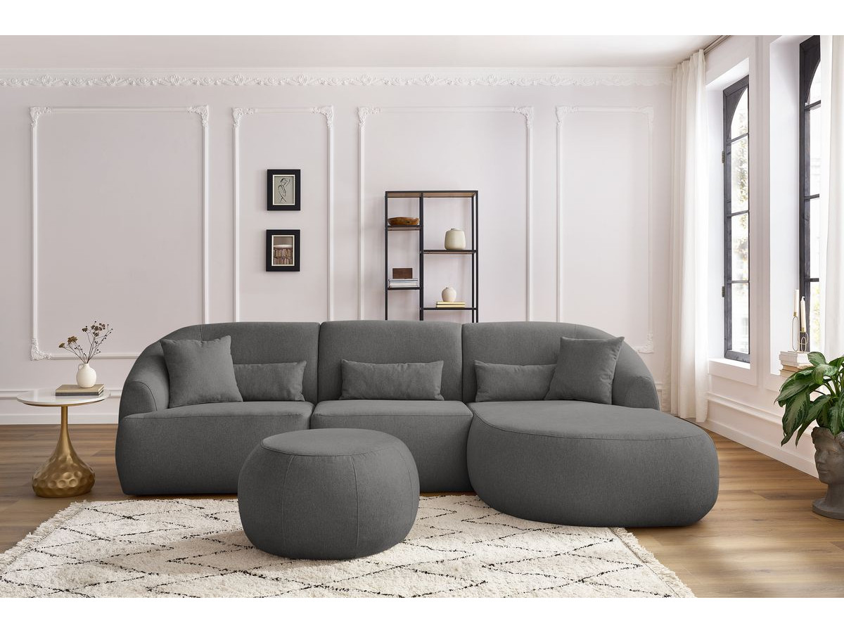 Canapé d'angle fixe ALESIA avec pouf tissu chiné gris foncé  angle droit BOBOCHIC 4 places - Vue supplémentaire 3