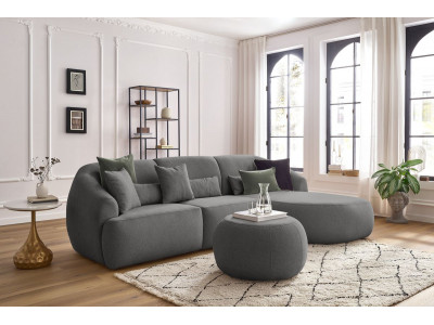 Canapé d'angle fixe ALESIA avec pouf tissu chiné