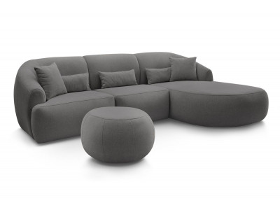 Canapé d'angle fixe ALESIA avec pouf tissu chiné