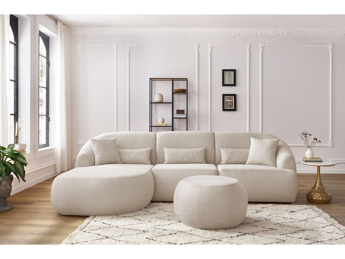 Canapé d'angle fixe ALESIA avec pouf tissu chiné beige  angle gauche BOBOCHIC 4 places - Vue supplémentaire 3
