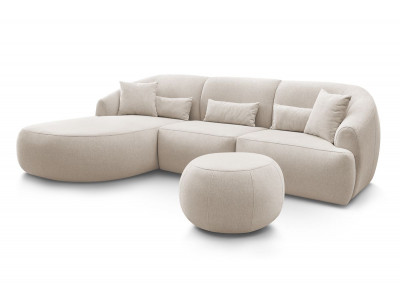 Canapé d'angle fixe ALESIA avec pouf tissu chiné