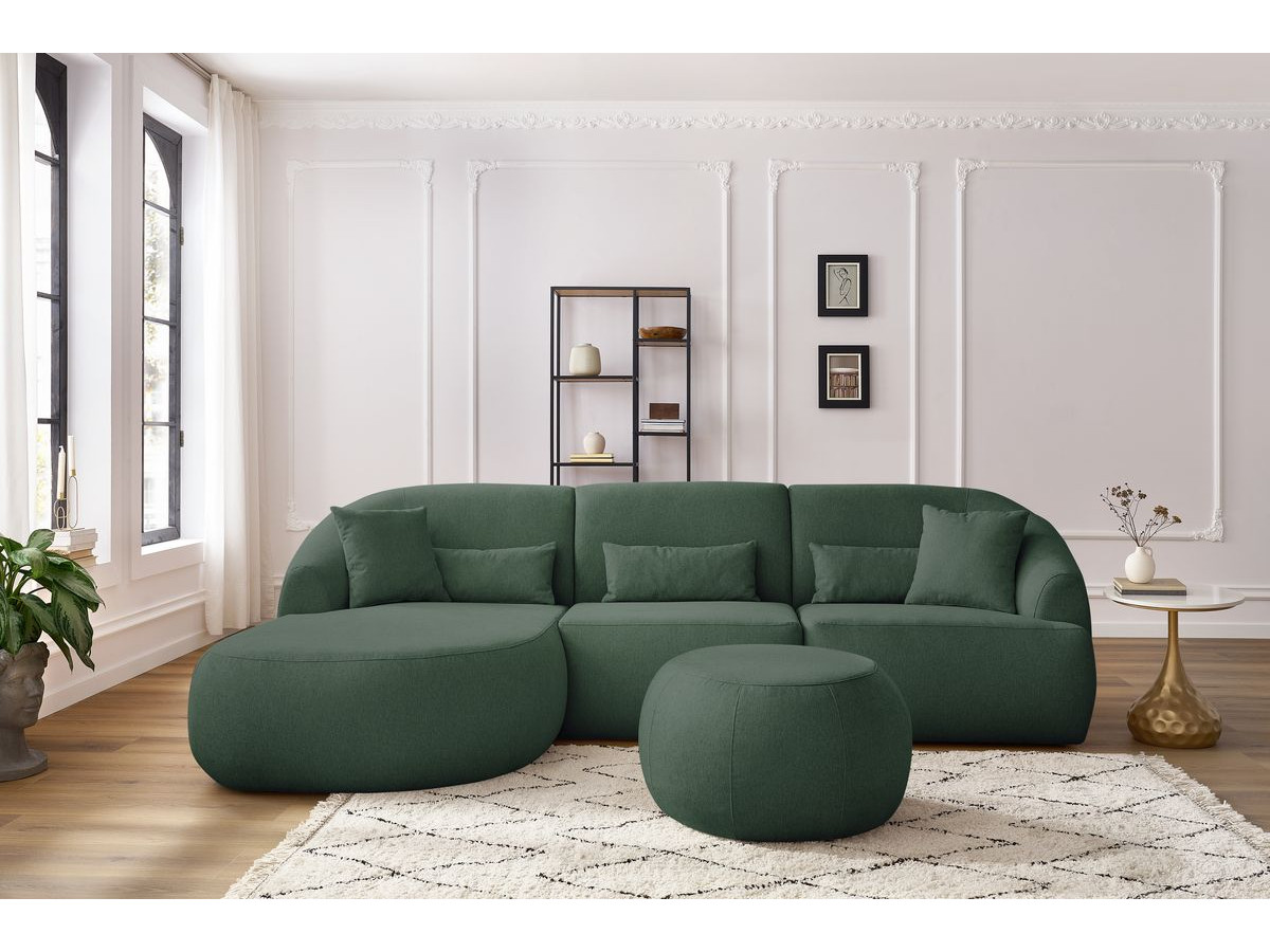 Canapé d'angle fixe ALESIA avec pouf tissu chiné vert  angle gauche BOBOCHIC 4 places - Vue supplémentaire 3