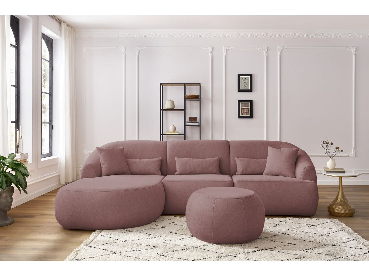 Canapé d'angle fixe ALESIA avec pouf tissu chiné rose  angle gauche BOBOCHIC 4 places - Vue supplémentaire 3