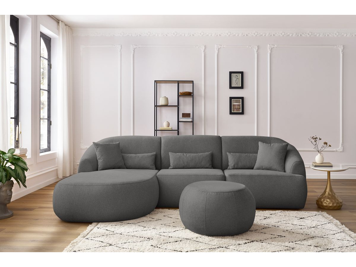 Canapé d'angle fixe ALESIA avec pouf tissu chiné gris foncé  angle gauche BOBOCHIC 4 places - Vue supplémentaire 3