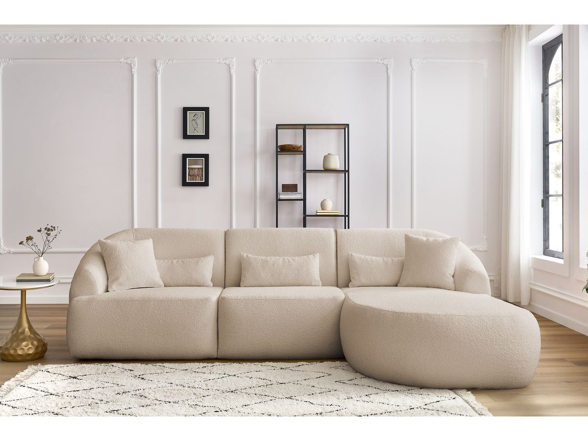 Canapé d'angle fixe ALESIA tissu bouclette beige  angle droit BOBOCHIC 3 places - Vue supplémentaire 3