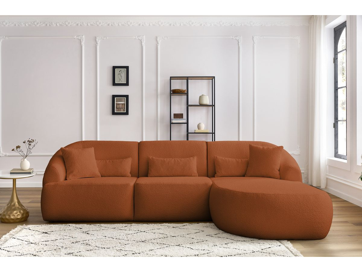 Canapé d'angle fixe ALESIA tissu bouclette orange  angle droit BOBOCHIC 3 places - Vue supplémentaire 3