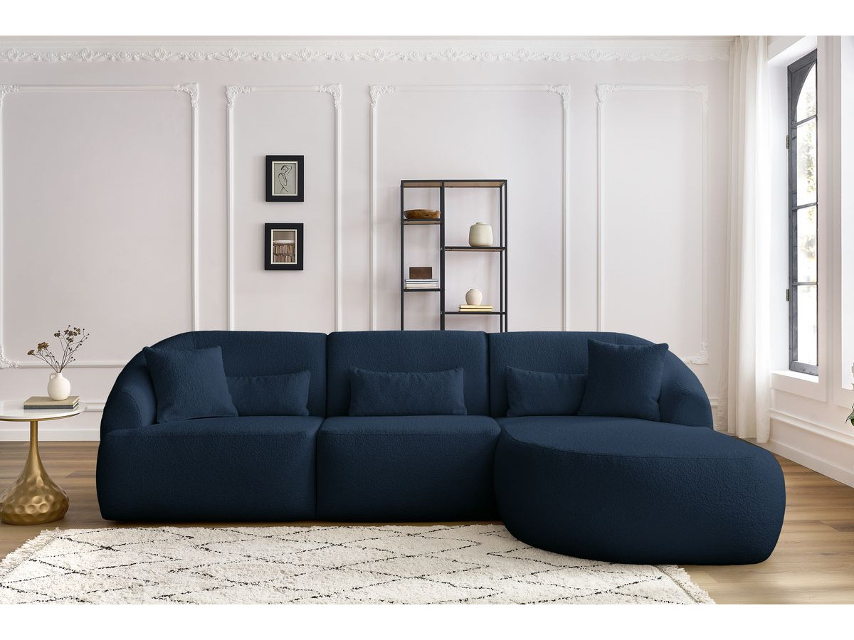 Canapé d'angle fixe ALESIA tissu bouclette bleu foncé  angle droit BOBOCHIC 3 places - Vue supplémentaire 3