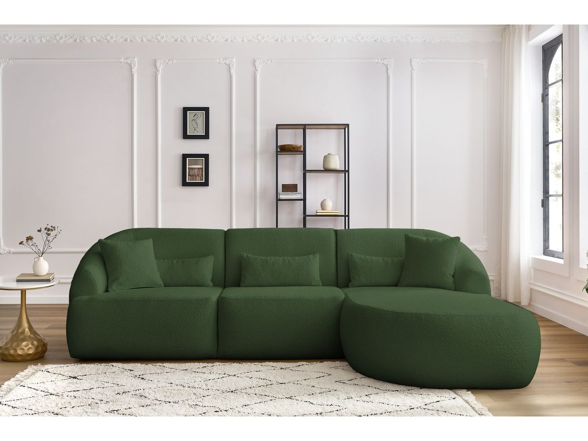 Canapé d'angle fixe ALESIA tissu bouclette vert  angle droit BOBOCHIC 3 places - Vue supplémentaire 3