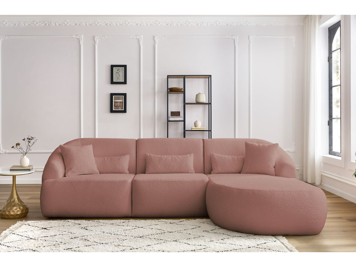 Canapé d'angle fixe ALESIA tissu bouclette rose  angle droit BOBOCHIC 3 places - Vue supplémentaire 3