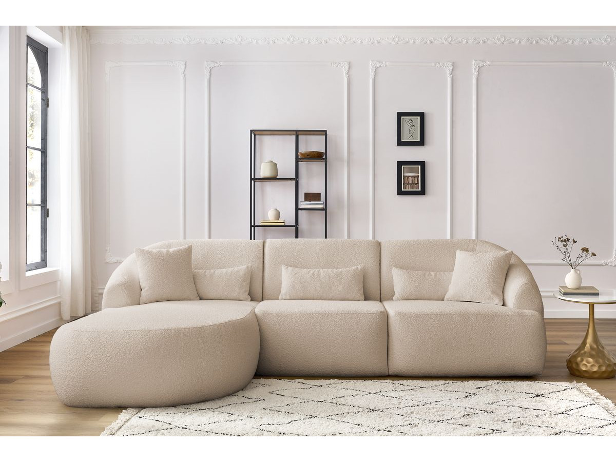 Canapé d'angle fixe ALESIA tissu bouclette beige  angle gauche BOBOCHIC 3 places - Vue supplémentaire 3