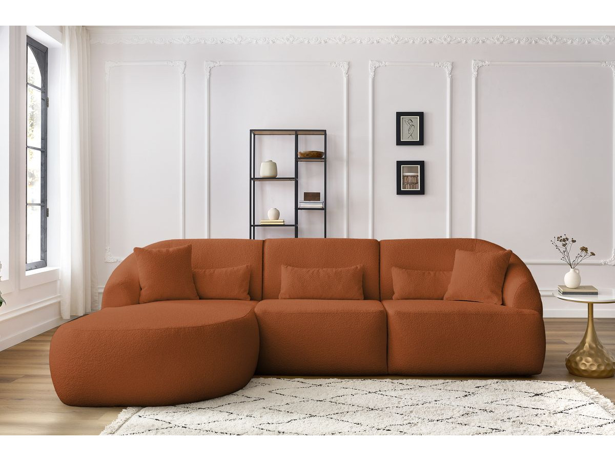 Canapé d'angle fixe ALESIA tissu bouclette orange  angle gauche BOBOCHIC 3 places - Vue supplémentaire 3
