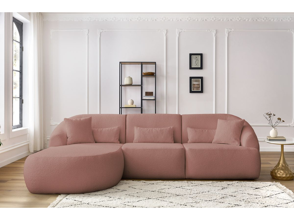 Canapé d'angle fixe ALESIA tissu bouclette rose  angle gauche BOBOCHIC 3 places - Vue supplémentaire 3