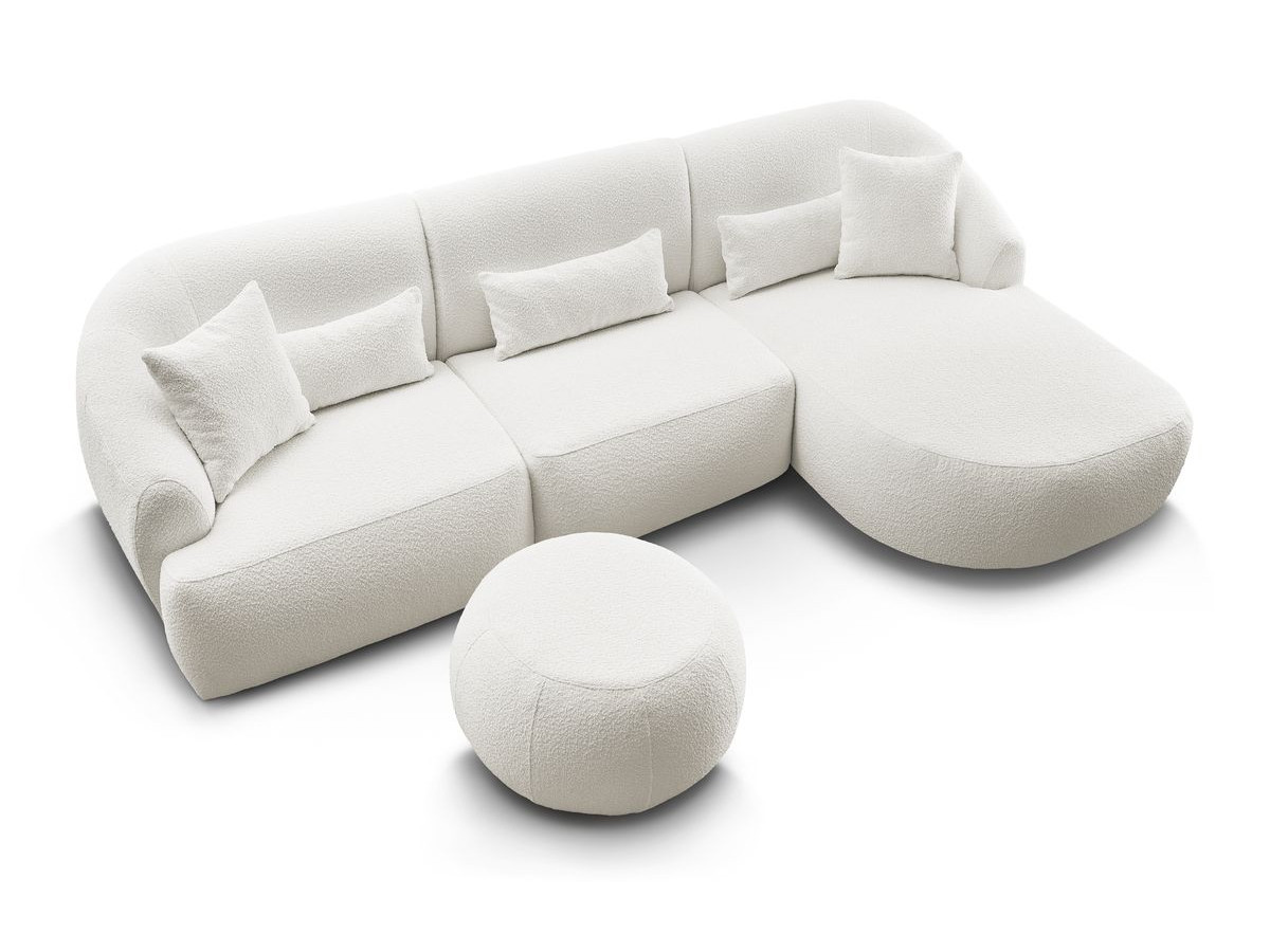 Canapé d'angle fixe ALESIA tissu bouclette avec pouf