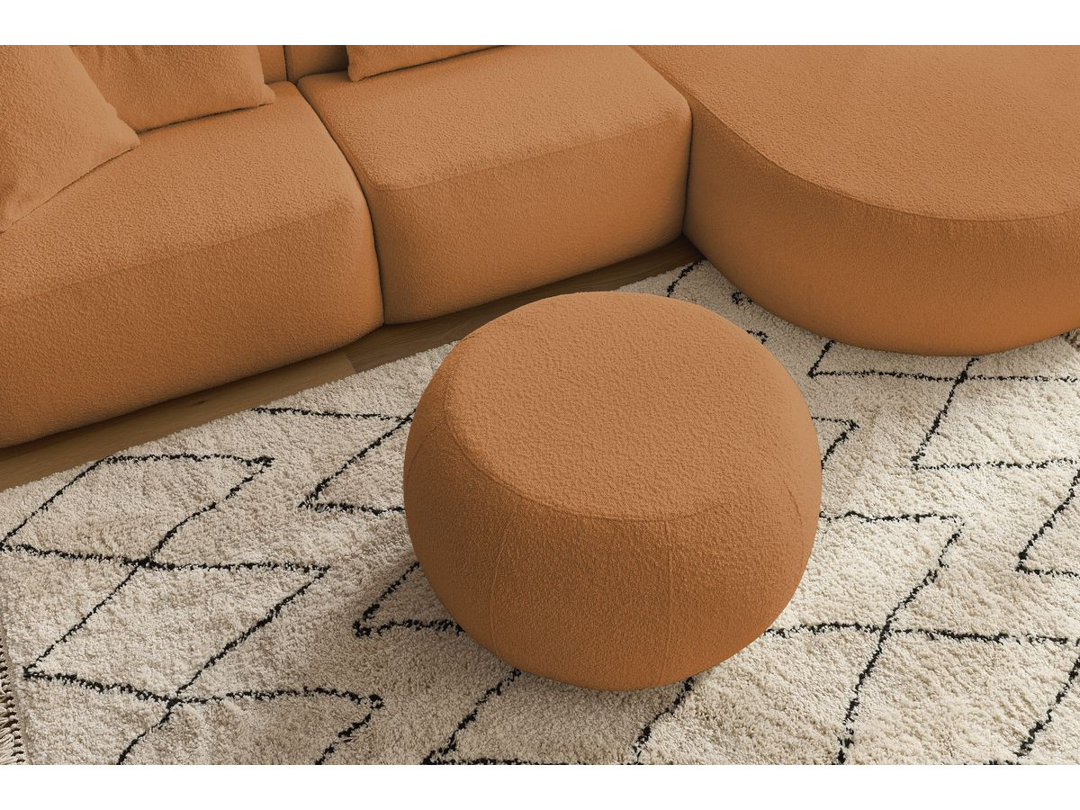 Canapé d'angle fixe ALESIA tissu bouclette avec pouf