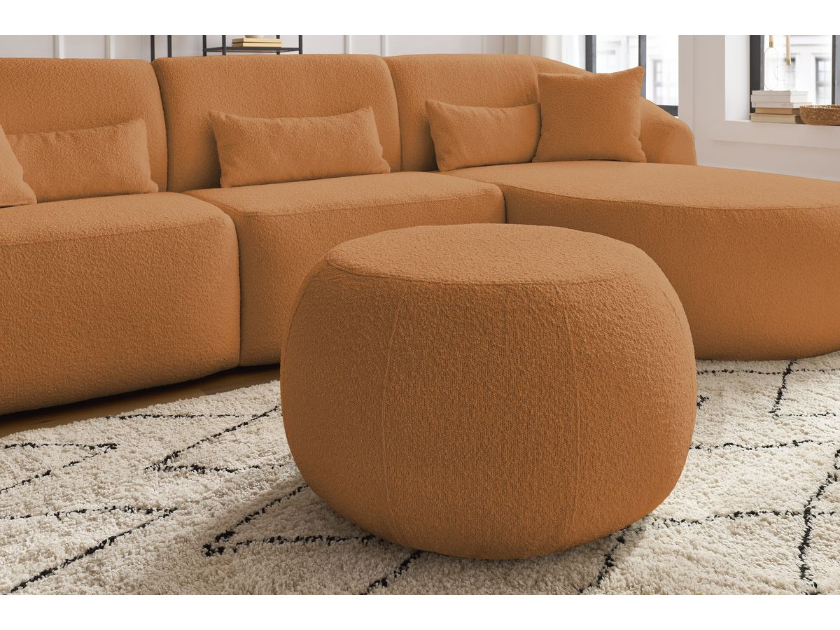 Canapé d'angle fixe ALESIA tissu bouclette avec pouf