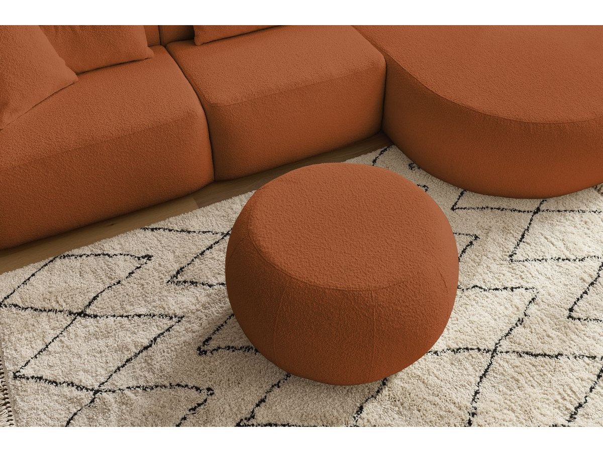 Canapé d'angle fixe ALESIA tissu bouclette avec pouf