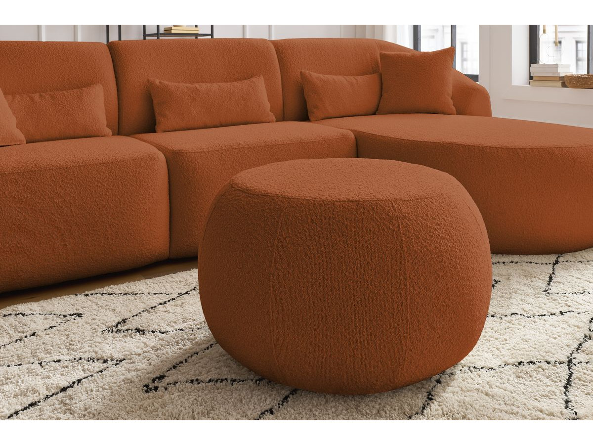 Canapé d'angle fixe ALESIA tissu bouclette avec pouf