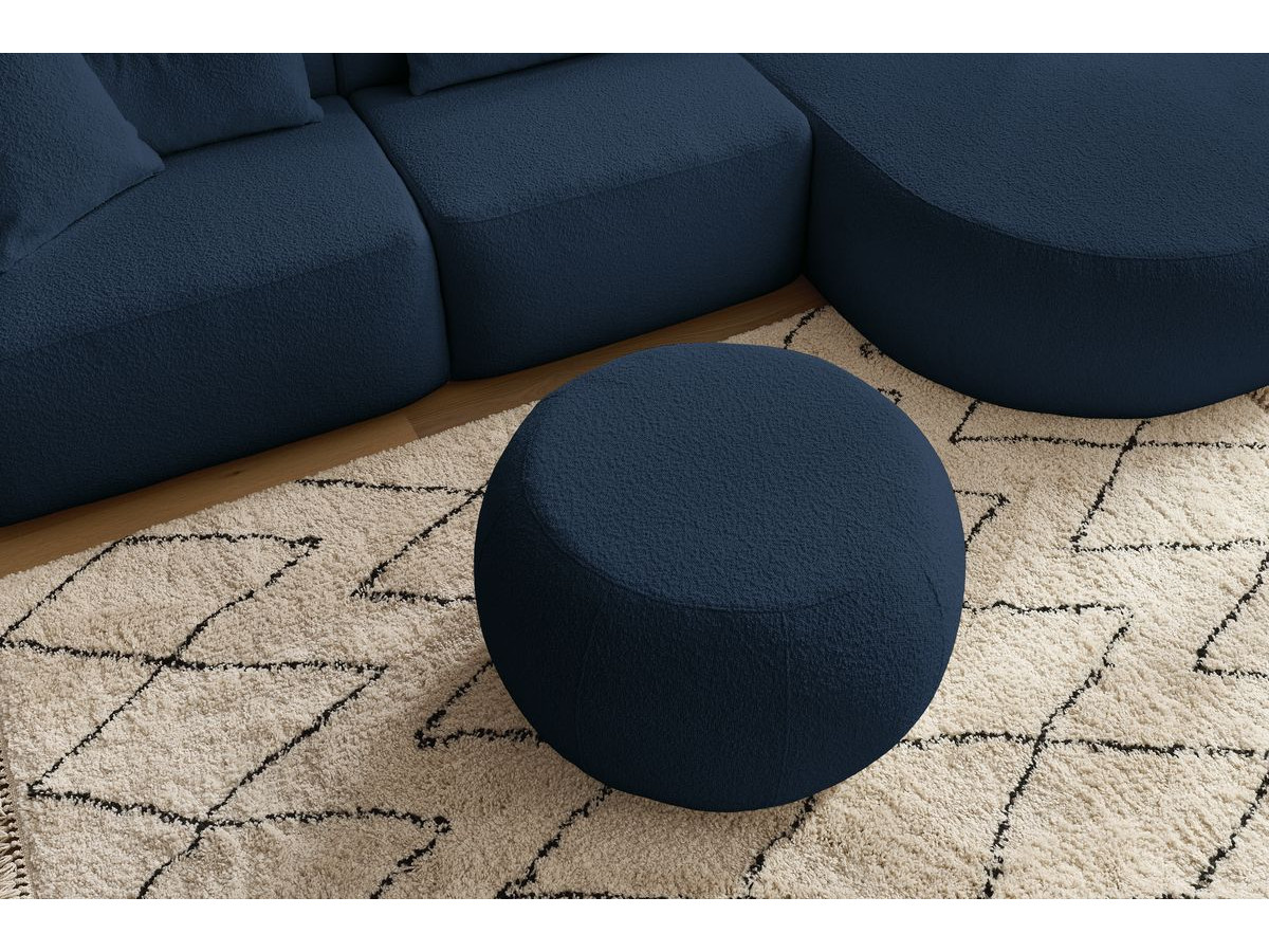 Canapé d'angle fixe ALESIA tissu bouclette avec pouf