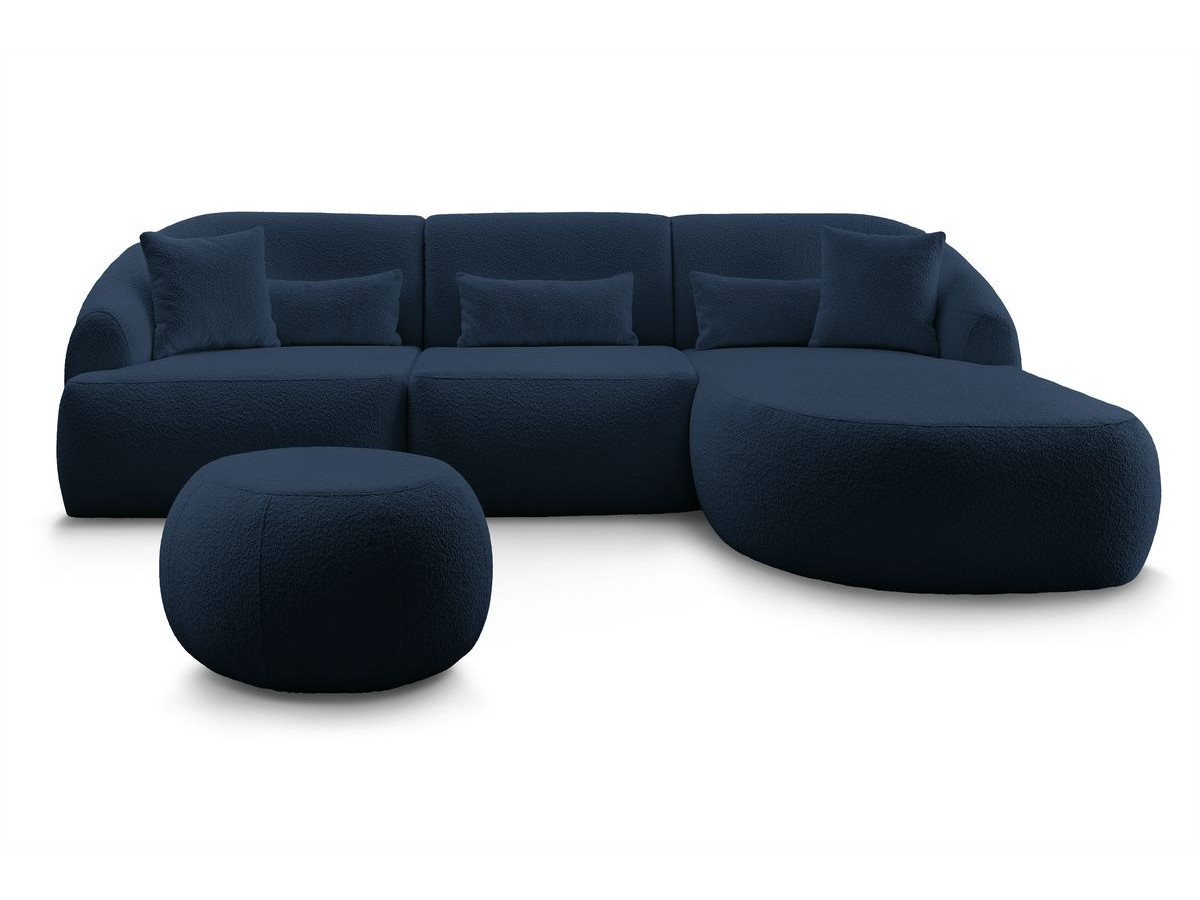 Canapé d'angle fixe ALESIA tissu bouclette avec pouf