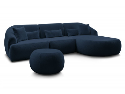 Canapé d'angle fixe ALESIA tissu bouclette avec pouf